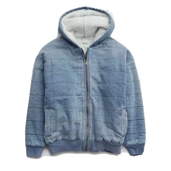 Aerie‎ Limited Edition Sherpa Lined Denim Quilted Jacket S/M Winter Cozy Warm - Picture 1 of 8